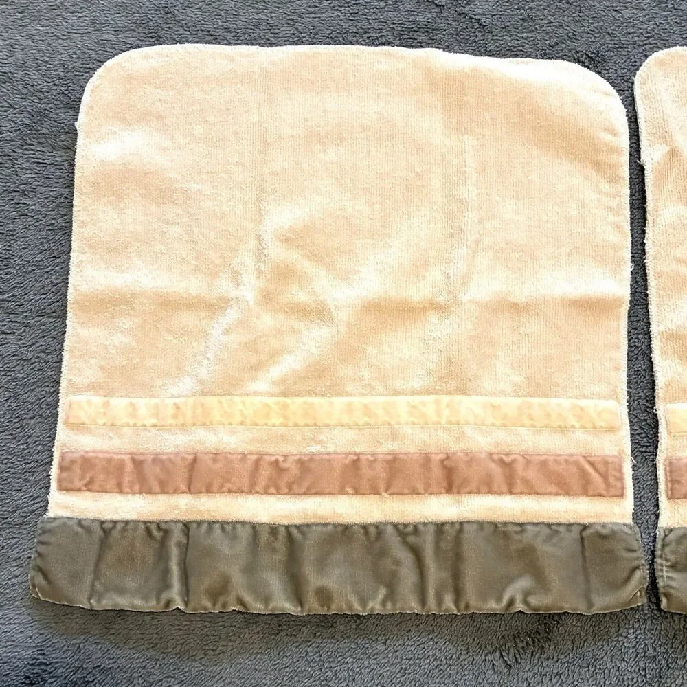 Vintage Fieldcrest Trousseau Luxury Set of 2 Washcloth Velvet Satin Trim 1960s